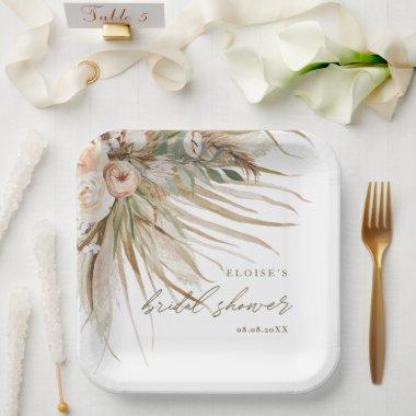 Earthy Dried Pampas Grass Floral Wedding Bridal Pa Paper Plates
