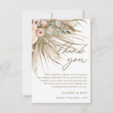 Earthy Dried Pampas Grass Floral Wedding Bridal Thank You Invitations