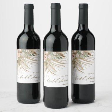 Earthy Dried Pampas Grass Floral Wedding Bridal Wine Label