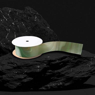 Earthy Emerald Strata | Green and Golden Ink Agate Satin Ribbon