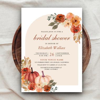 Earthy Floral Terracotta Pumpkin Bridal Shower Invitations