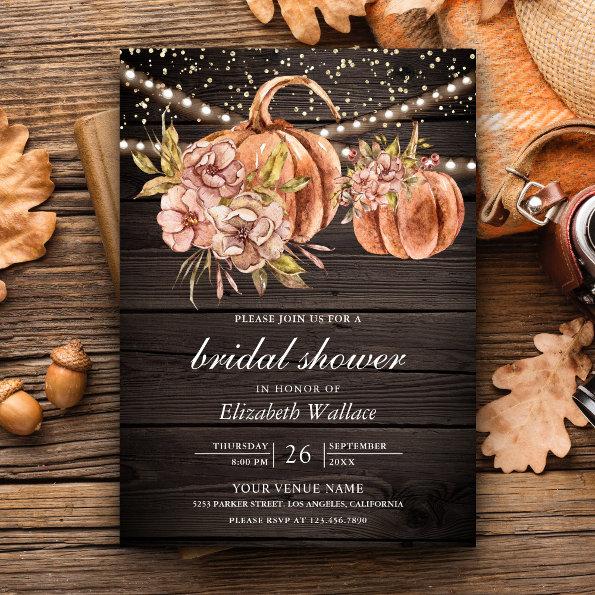 Earthy Floral Wood Boho Pumpkin Bridal Shower Invitations