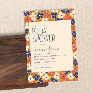 Earthy Modern Blue Yellow Red Floral Bridal Shower Invitations
