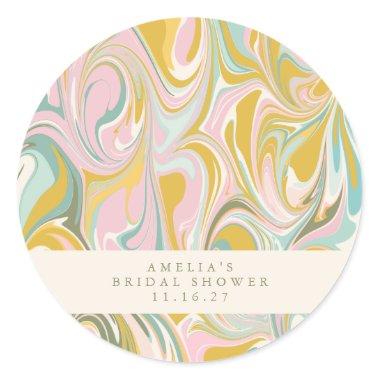 Earthy Pastel Abstract Marble Custom Bridal Shower Classic Round Sticker