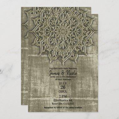 Earthy Rustic Tan Mandala Minimal Wedding Invitations