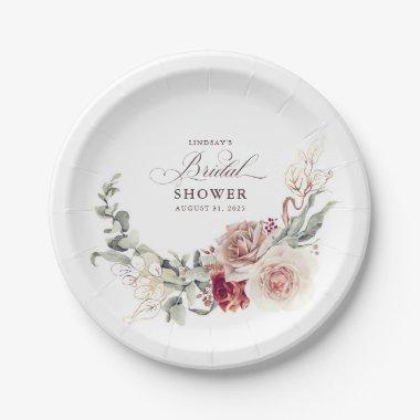 Earthy Shade Flowers Elegant Boho Bridal Shower Paper Plates