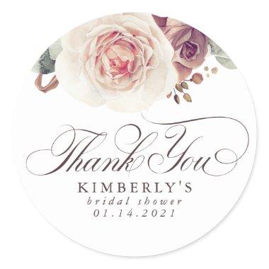 Earthy Shade Flowers Elegant Thank You Classic Round Sticker