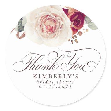 Earthy Shade Flowers Elegant Thank You Classic Round Sticker