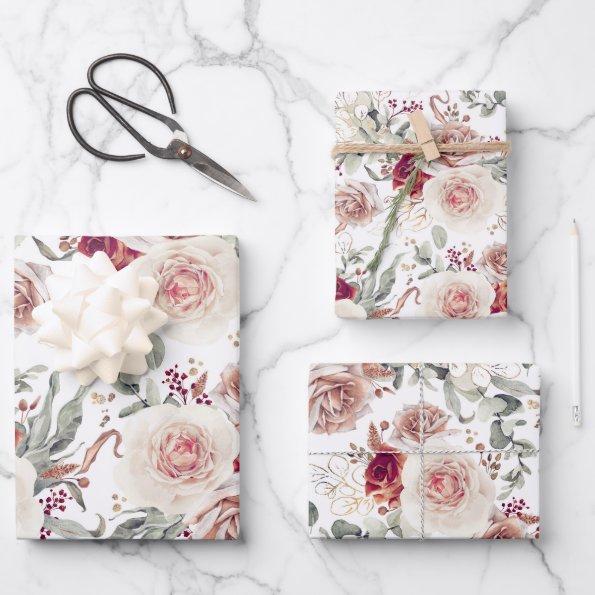 Earthy Shades Floral Botanical Watercolor Pattern Wrapping Paper Sheets