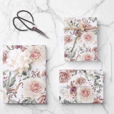 Earthy Shades Floral Botanical Watercolor Pattern Wrapping Paper Sheets