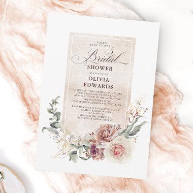 Earthy Shades Flowers Boho Elegant Bridal Shower Invitations