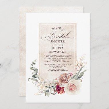 Earthy Shades Flowers Boho Elegant Bridal Shower Invitations