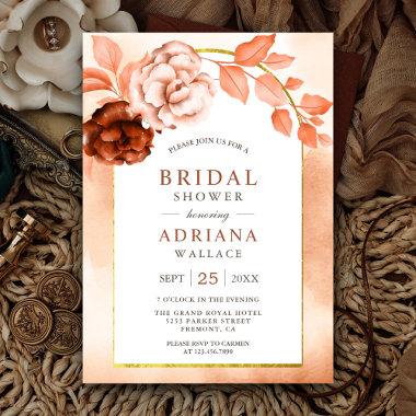 Earthy Watercolor Floral Terracotta Bridal Shower Invitations