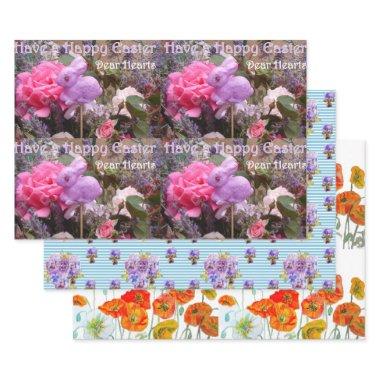 Easter Bunny Poppy Flower Pattern Watercolor Wrapping Paper Sheets
