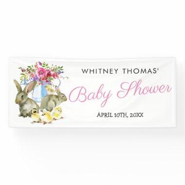 Easter Springtime Bunny Floral Baby Shower Banner