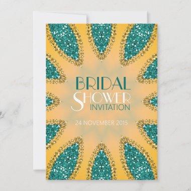 Eastern Sparkle Teal Gold Bridal Shower Invites