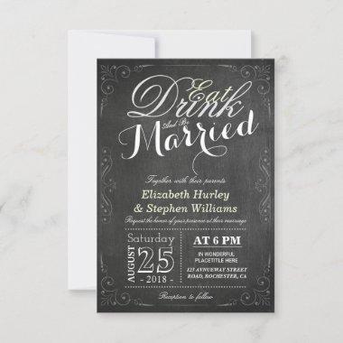 EAT Drink and Be Married Chalkboard Border Wedding Invitations