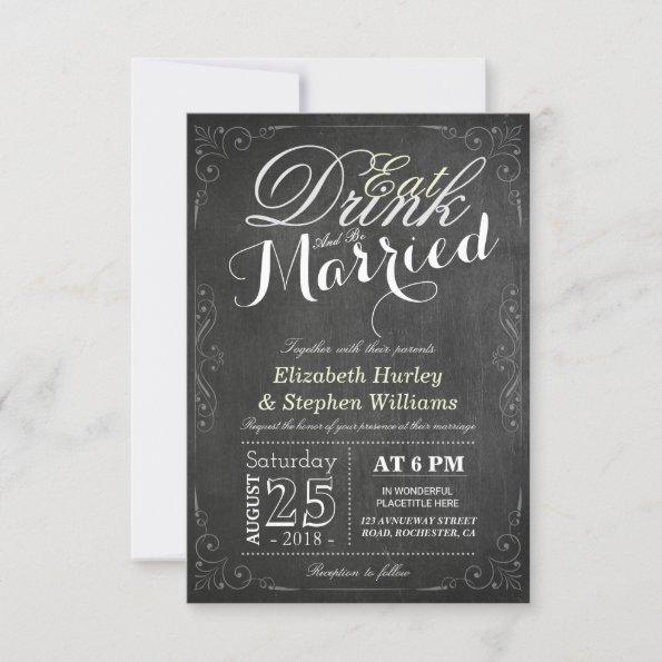EAT Drink and Be Married Chalkboard Border Wedding Invitations