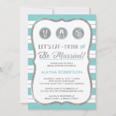 Eat Drink and Be Married Invitations, Faux Silver Invitations