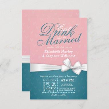 EAT Drink Be Married Wedding Invitations Pink Blue