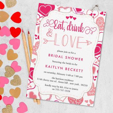 "Eat, Drink & Love" Valentine's Day Bridal Shower Invitations