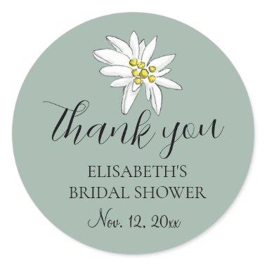 Edelweiss Wildflower Cute Bridal Shower Sage Classic Round Sticker