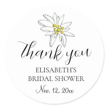 Edelweiss Wildflower Cute Bridal Shower Thank You Classic Round Sticker