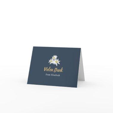 Edelweiss Wildflower Cute Navy Blue  Thank You