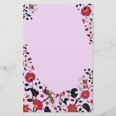 EDEN ,FLOWERS AND BIRDS Floral Monogram Pink Stationery