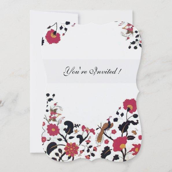 EDEN Red,Black White Floral,Peacocks,Butterflies Invitations