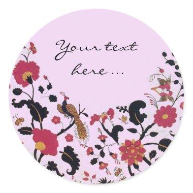 EDEN/ WEDDING LOVE BIRDS ,PEACOCK AND RED ROSES CLASSIC ROUND STICKER