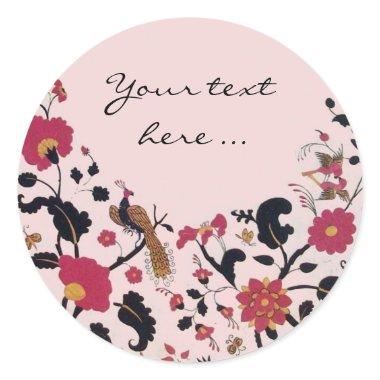 EDEN/ WEDDING LOVE BIRDS ,PEACOCK AND RED ROSES CLASSIC ROUND STICKER