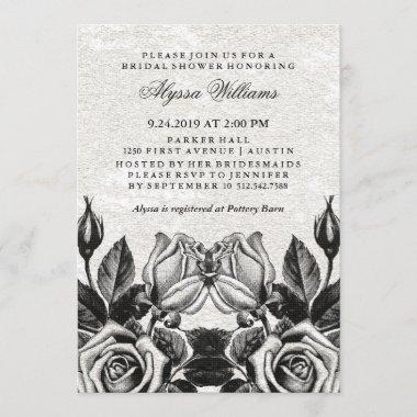 Edgy Victorian Roses Black and White Bridal Shower Invitations