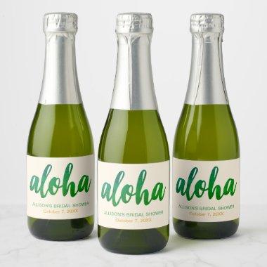 Editable Aloha Tropical Bridal Shower Mini Sparkling Wine Label