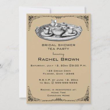 Editable Antique Tea Service Bridal Tea Party Invitations
