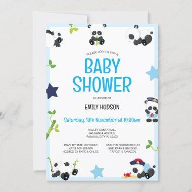 Editable Blue Panda Invitations