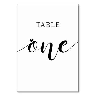 Editable Colors Cute Heart Script One Wedding Tabl Table Number