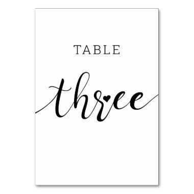 Editable Colors Cute Heart Script Three Wedding Table Number