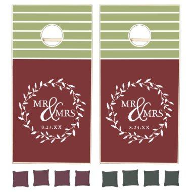 EDITABLE COLORS Mr and Mrs Wedding Date Wreath Cornhole Set