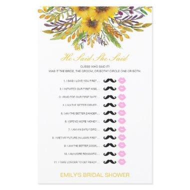 Editable He Said She Said Wedding Shower Game