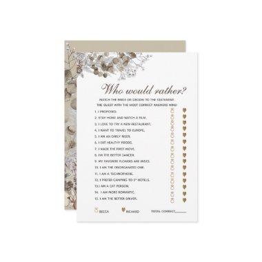 Editable Questions Rustic Bridal Shower Game Invitations