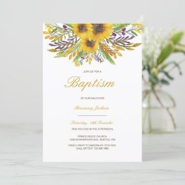 Editable Sunflower Baptism Invitations