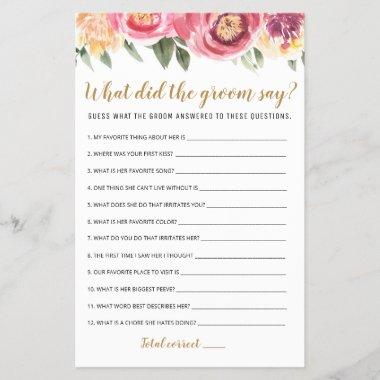 Editable What Did the Groom Say Bridal Shower Game