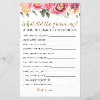 Editable What Did the Groom Say Bridal Shower Game