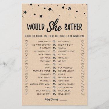 Editable Would She Rather Bridal Shower game