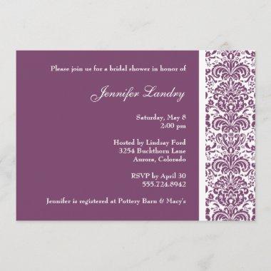Eggplant Purple Damask Bridal Shower Invitations