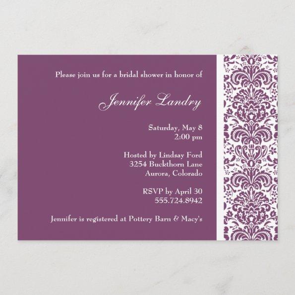 Eggplant Purple Damask Bridal Shower Invitations