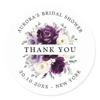 Eggplant Purple Plum Ivory Bridal Shower Thank you Classic Round Sticker