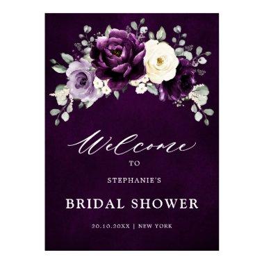 Eggplant Purple Plum Ivory Bridal Shower Welcome  Poster