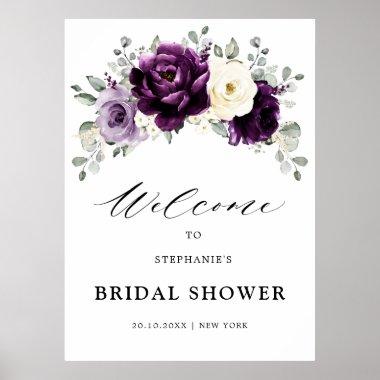 Eggplant Purple Plum Ivory Bridal Shower Welcome  Poster
